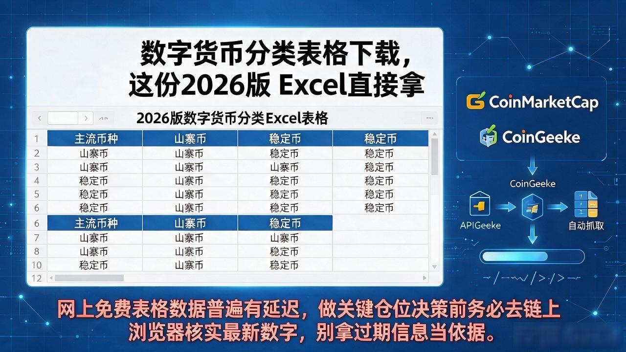 数字货币分类表格下载，这份2026版Excel直接拿